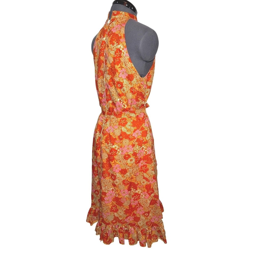 Vtg 60s 70s Floral psychedelic mod Cage Halter‎ Dress Boho 35-36-48 S/M - Picture 10 of 14